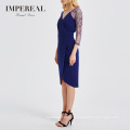 Surplice Neckline Tulip Hem Embroidery Sleeve Women Dinner Summer Party Dress